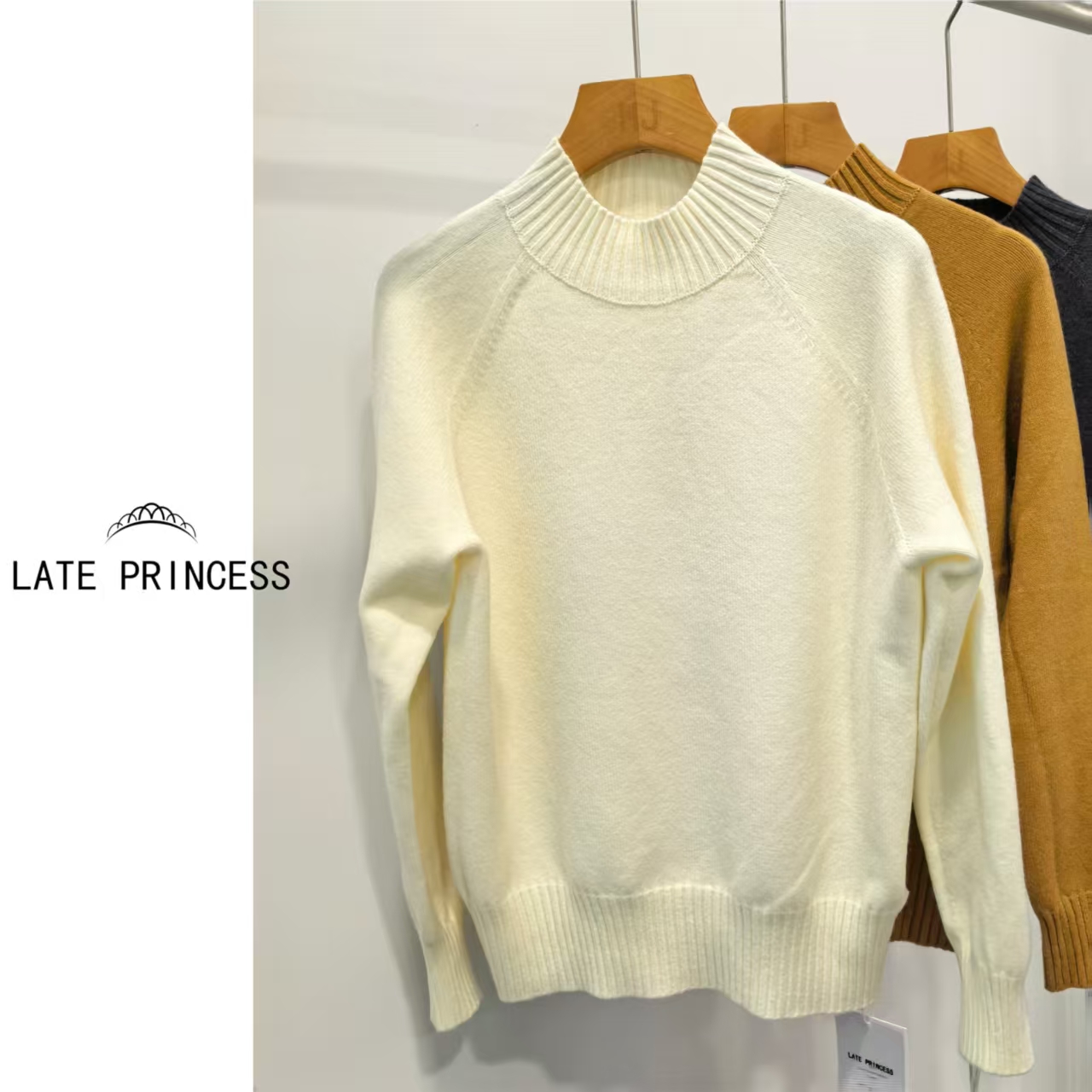 LATE PRINCESS 【轻语】冬装新款纯色圆领袖时尚针织百搭毛衣