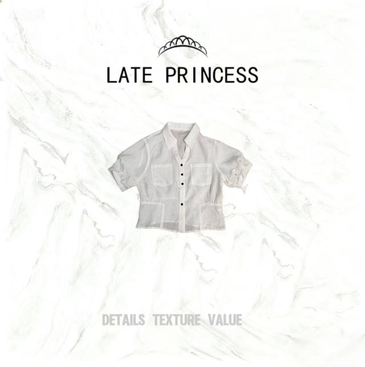 LATE PRINCESS【呢喃】夏季新款百搭修身短袖衬衣