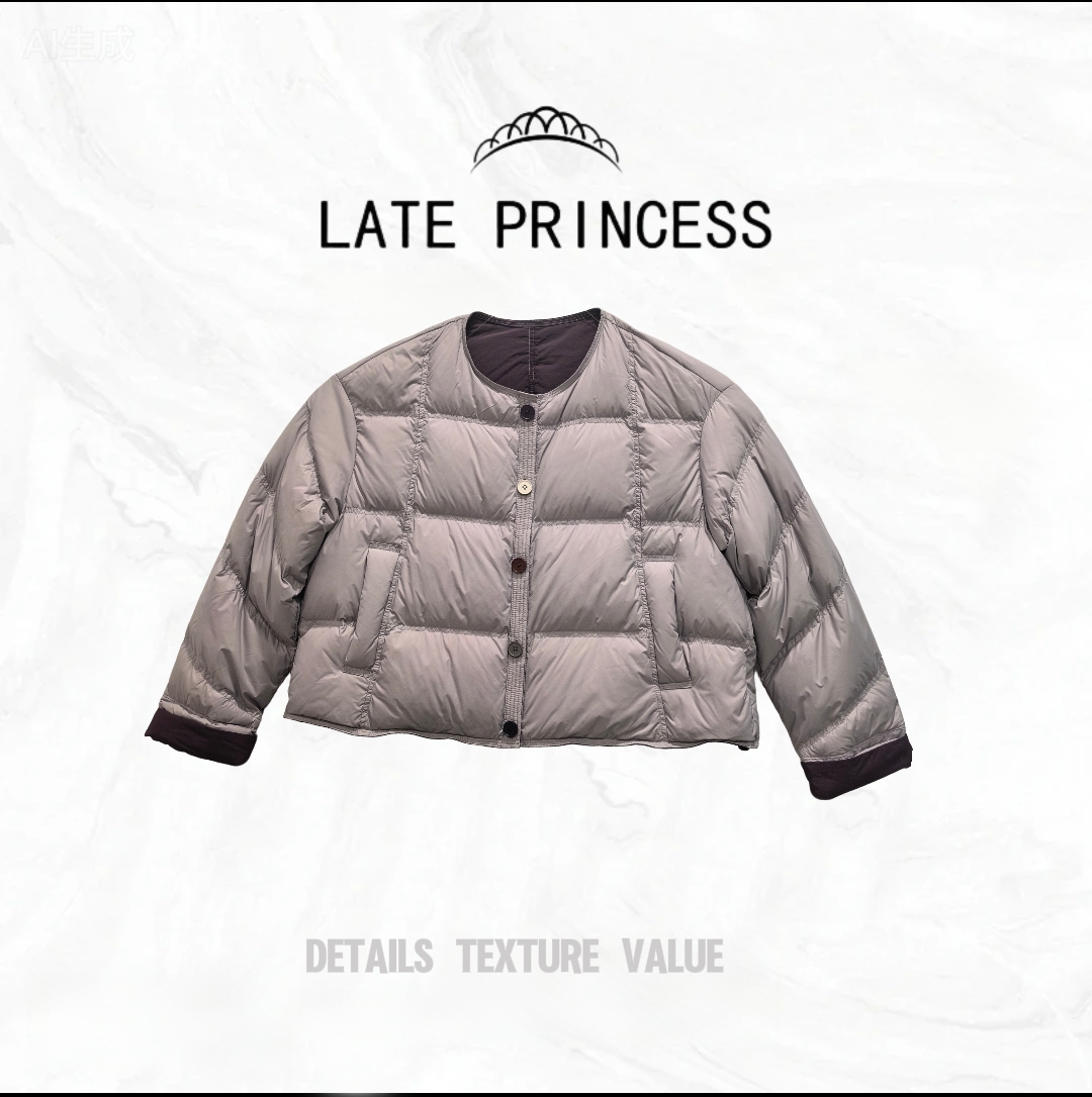 LATE PRINCESS【别云间】冬装新款简约袖口拼接百搭羽绒服