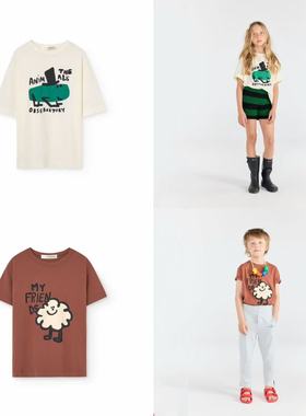 在途tao童装26春夏休闲街头纯色LOGO短袖T恤圆领印花上衣