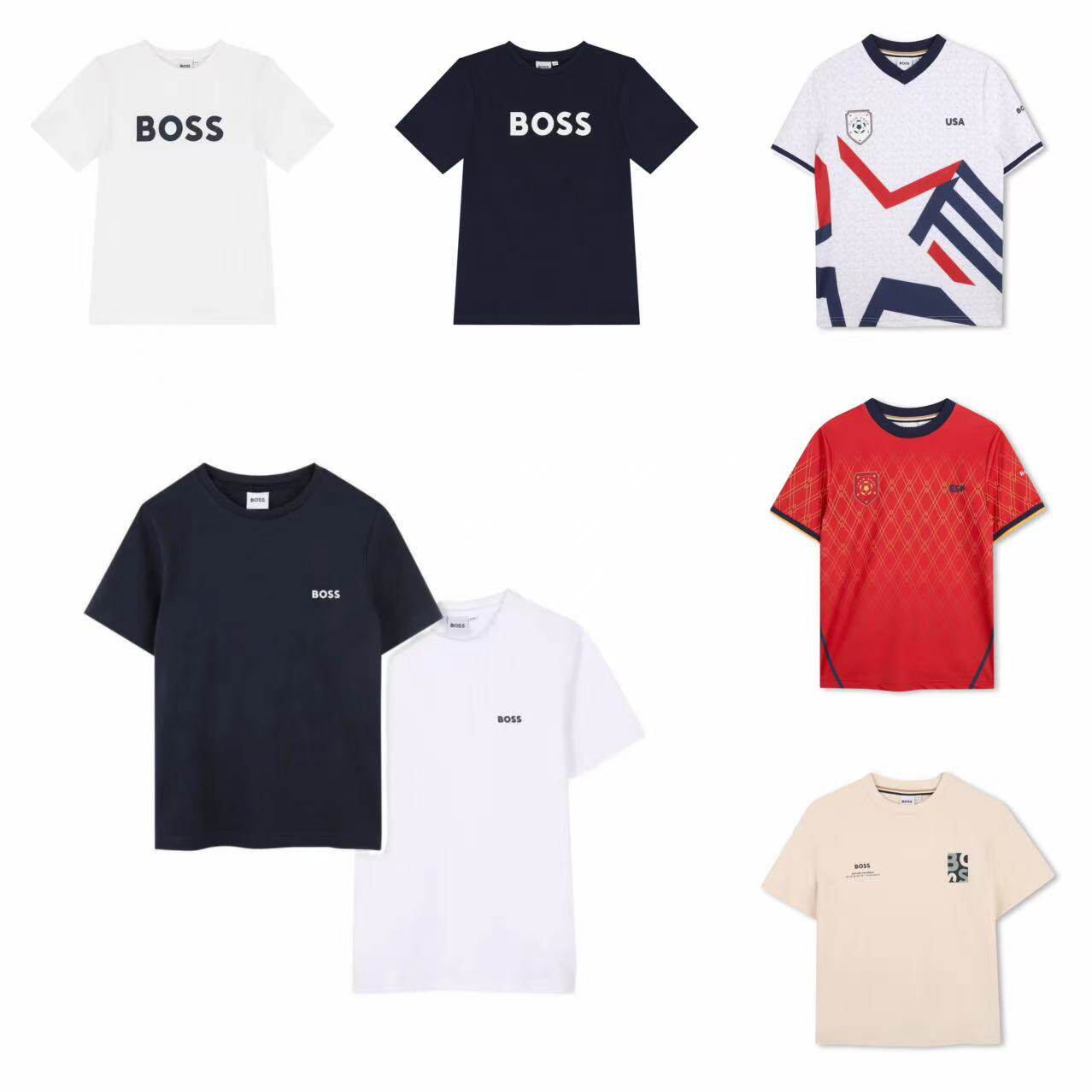 现货Boss童装26春夏儿童短袖T恤纯色圆领套头半袖亲肤上衣