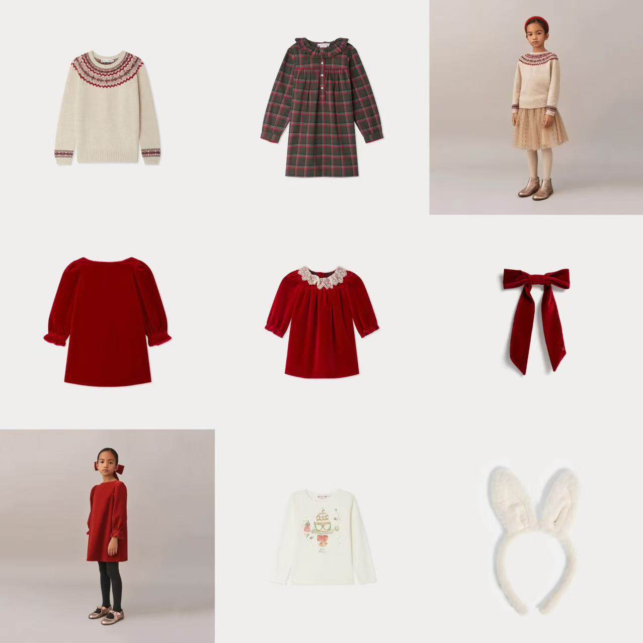 25秋冬圣诞款纯色连衣裙长袖发饰