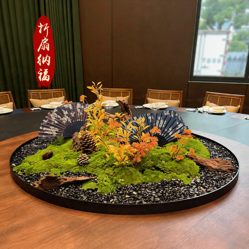 餐桌中间摆花电动转盘花装饰品高端饭店餐厅会所别墅包厢景观摆设