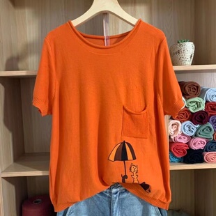 纯棉短袖女装夏款新品圆领套头休闲针织斯琴棉花记文艺系列