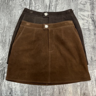 老钱风绵羊皮反绒真皮皮裙女2025秋冬新款修身显瘦包臀短款半身裙