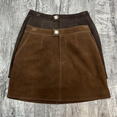 老钱风绵羊皮反绒真皮皮裙女