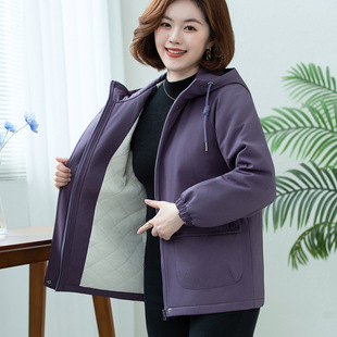 妈妈秋冬装夹棉外套2025新款中年妇女棉服时尚连帽加厚夹克上衣潮