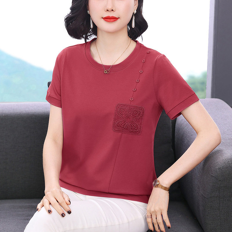 中年妈妈纯棉短袖T恤女2026夏季新款刺绣体恤衫巨好看的小众上衣