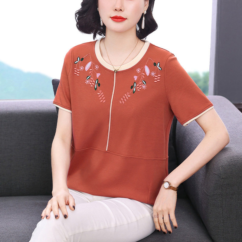 中年妈妈纯棉短袖t恤女2026夏装新款中老年大码上衣女时尚体恤衫