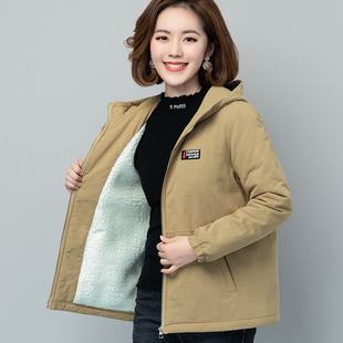 女款加绒加厚外套中年新款小个子大码棉服妈妈短款羊羔绒棉衣清仓