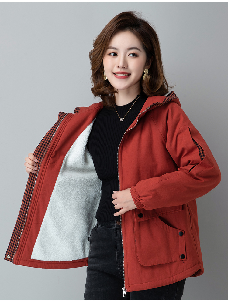 中年妈妈加绒加厚棉衣棉服外套女