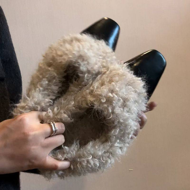 一脚蹬冬季毛毛鞋女2024新款内增高法式平底加绒黑色单鞋,女鞋,毛毛鞋,淘宝优惠券,粉丝福利购,淘宝优惠卷