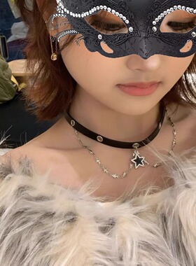 黑色星星choker脖颈链皮质项圈女甜酷辣妹锁骨链项链女款2026新款