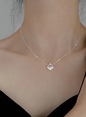 纯银圆形锆石吊坠锁骨链