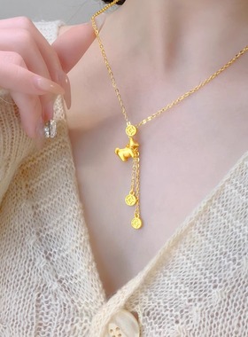 仿真黄金小马吊坠马上有钱项链偏财马到成功锁骨链2026本命年礼物