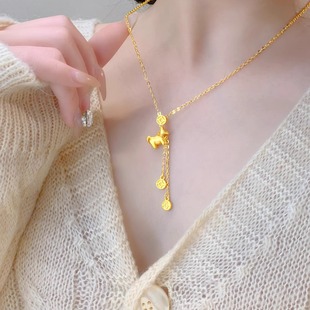 仿真黄金小马吊坠马上有钱项链偏财马到成功锁骨链2026本命年礼物