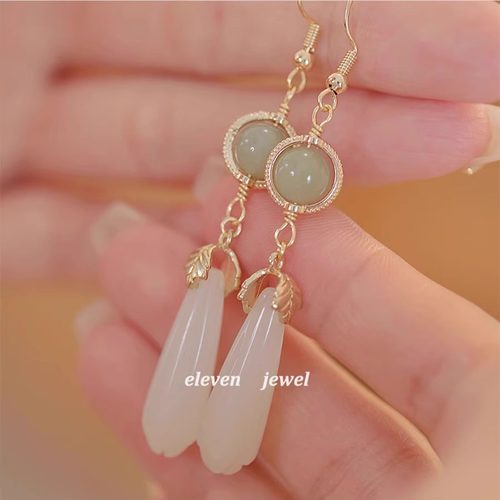 新中式和田玉水滴耳环复古宫廷风耳坠旗袍汉服配饰清冷感古风耳饰