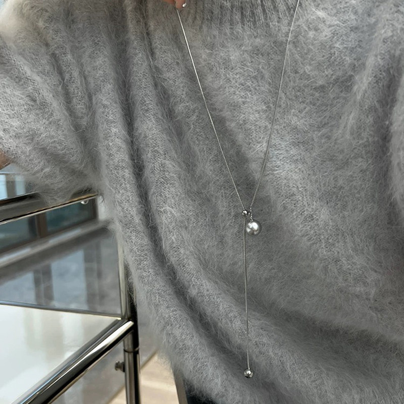 三色珍珠抽拉可调节长款项链女毛衣链大气高档高级感轻奢小众简约