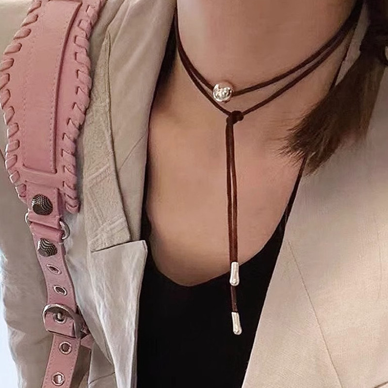 向日葵欧尼同款925纯银圆球长项链设计感颈绳转运珠锁骨链choker