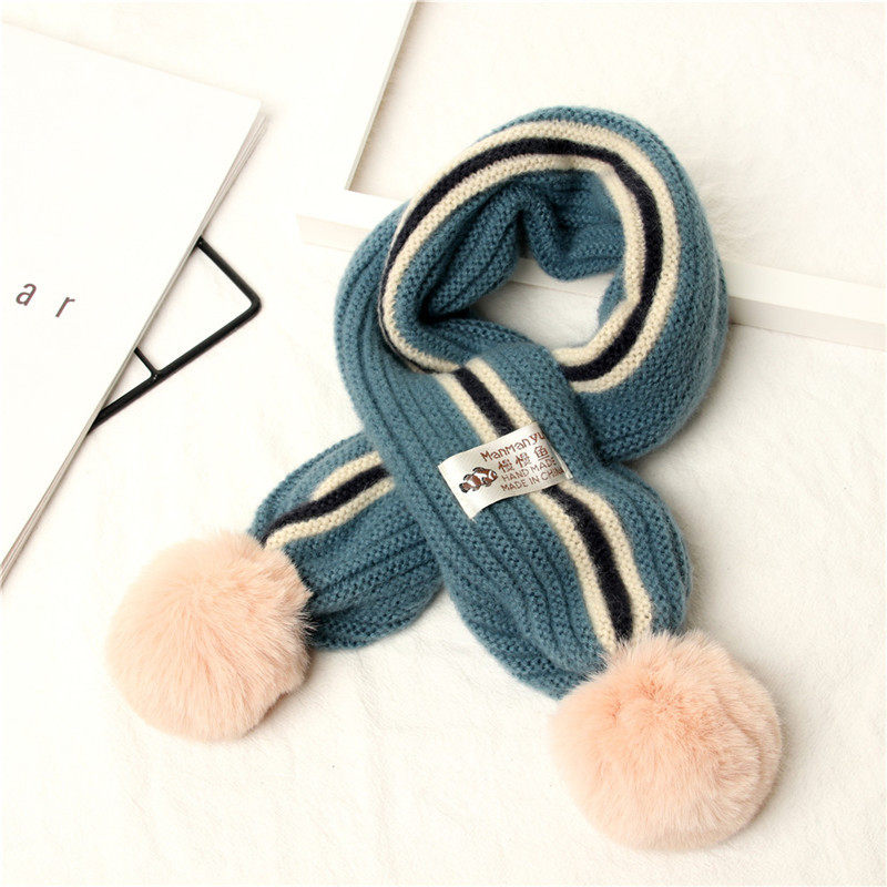 가을과 겨울 여성용  및 어린이 스카프 소년과 소녀를위한 두꺼운 따뜻한 양모 니트 스카프  한국식 모피 볼 목 커버