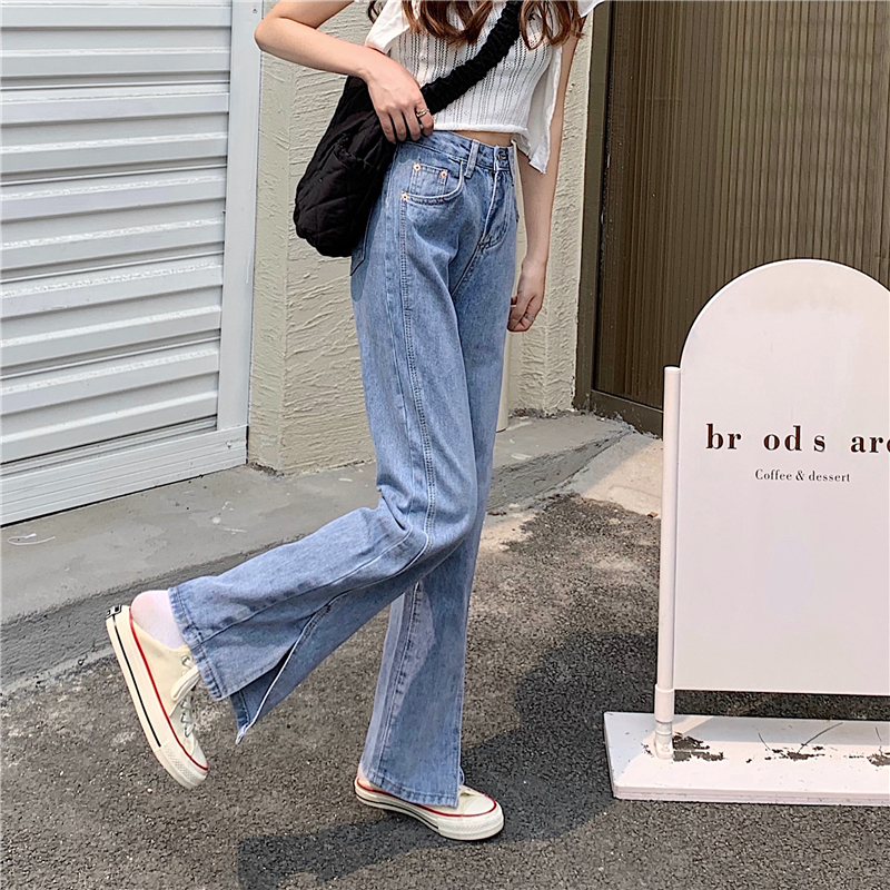 Real price Korean new products show thin High Waist Wide Leg Pants straight pants loose versatile split jeans