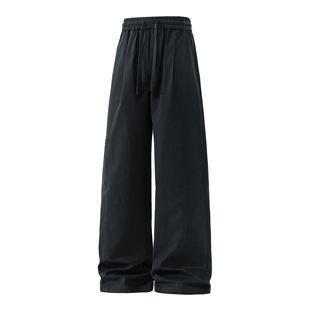 2025爆款 秋冬松紧腰个性 拼接微喇休闲水洗棉纯色男女长裤