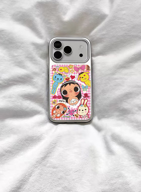 ins风可爱小yu玉插画电镀银磁吸适用苹果iPhone17promax手机保护壳1615pro小米1415Pro华为mate80p70三星S23