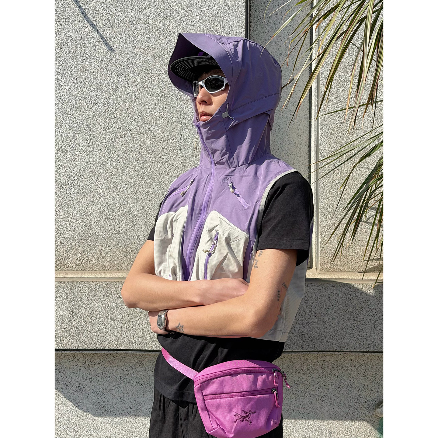 BurnBro户外跑步骑行轻薄透气连帽马甲外套男女运动休闲机能背心