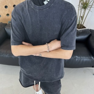 BurnBro美式 男女宽松纯色T恤潮 水洗做旧全棉tee情侣打底Clean短袖