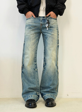 BurnBro美式复古cleanfit直筒牛仔裤男女水洗做旧宽松百搭长裤子