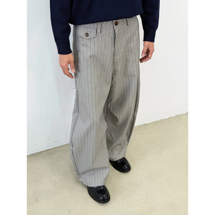BurnBro老钱风条纹阔腿弯刀西裤 男复古高级感cleanfit慵懒休闲裤