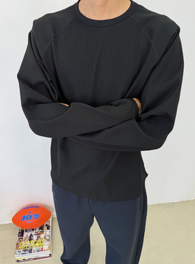 BurnBro户外运动速干华夫格圆领长袖T恤男女休闲百搭弹力打底衫潮