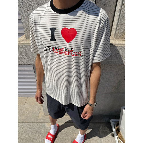 美式复古条纹短袖T恤男女夏季