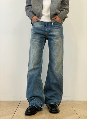 BurnBro高盎司复古水洗蓝直筒宽松牛仔裤男女基础百搭休闲长裤子