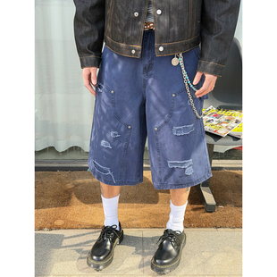 男女宽松阔腿直筒七分裤 短裤 复古水洗做旧vintage工装 BurnBro美式