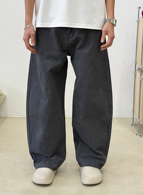 BurnBro美式复古廓形弯刀牛仔裤男女阔腿宽松百搭香蕉休闲长裤子