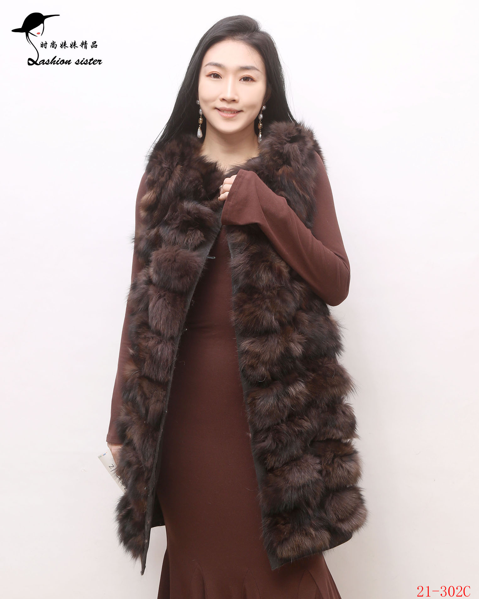 紫帝莎澜休闲百搭狐狸毛