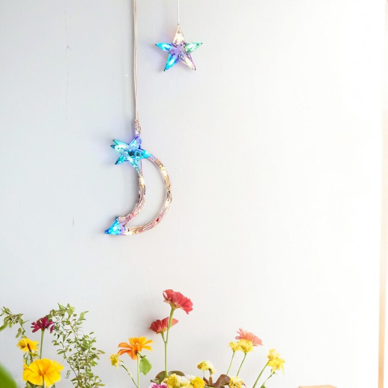 太阳能星月窗帘灯串led户外星星彩灯圣诞节日庭院装饰灯浪漫节能