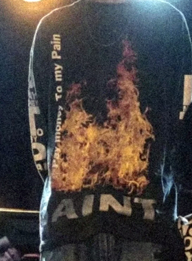 Saint Michael火焰字母印花手工破坏水洗做旧休闲宽松圆领长袖T恤