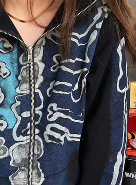 Travis Scott联名藤原浩闪电印花潮牌宽松嘻哈拉链帽衫卫衣外套潮