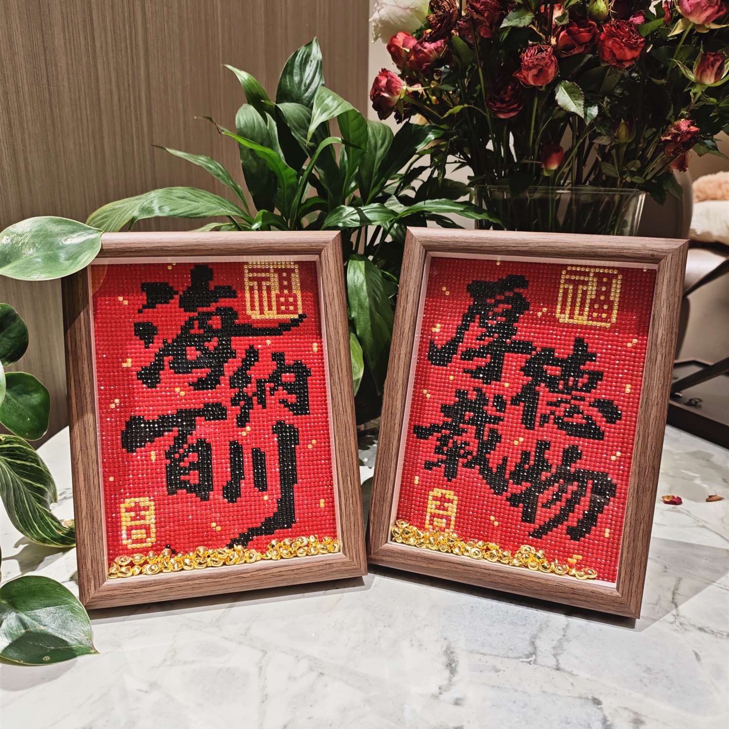 厚德载物海纳百川钻石画送画框