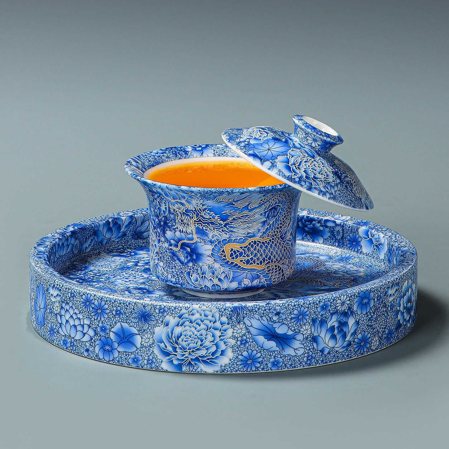 掐丝银龙悬停旋转三才盖碗茶杯套装不烫手功夫茶具陶瓷高档泡茶碗,餐饮具,盖碗,淘宝优惠券,粉丝福利购,淘宝优惠卷