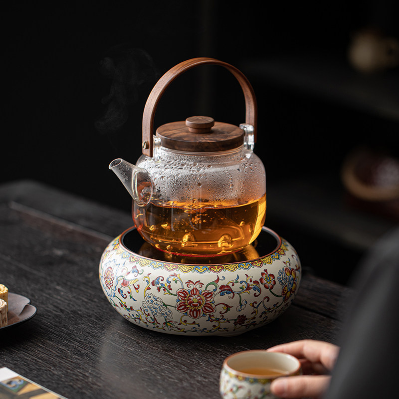汝窑缠枝莲电陶炉围炉煮茶家用养生蒸煮茶器花茶玻璃茶壶茶杯套装,餐饮具,煮茶炉,淘宝优惠券,粉丝福利购,淘宝优惠卷