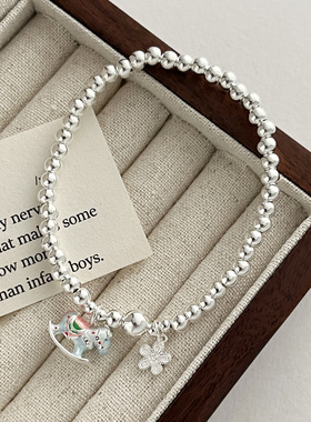 925纯银彩色木马花朵圆珠手链