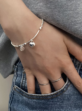 月月光女神 s925纯银方块碎银子爱心手链女小众高级感几何手饰