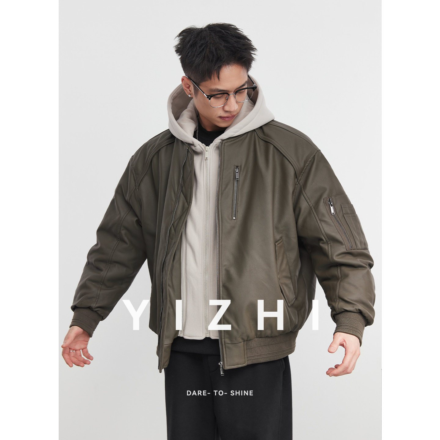 亦止『皮廓』连帽假两件蛋白皮质羽绒服男冬季90白鸭绒工装外套