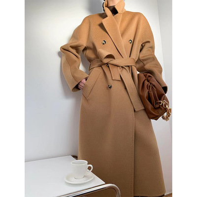 MAX家同款101801水波纹双面羊绒大衣女轻奢高端双排扣羊毛呢外套