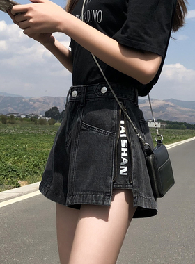 黑色牛仔短裤女2022年夏季韩版高腰宽松显瘦a字阔腿网红潮ins热裤