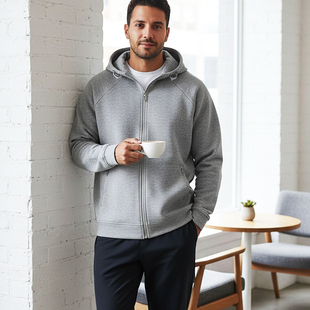 纯色连帽卫衣长袖 男秋冬厚款 休闲上衣 秋冬重磅400g拉链帽衫 MCPW