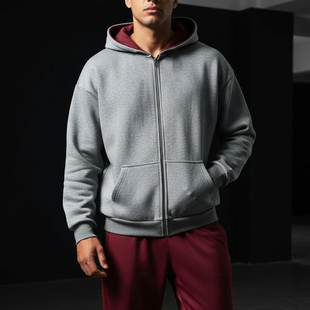 MCPW 夹克廓形运动外套 重磅撞色连帽卫衣男加绒宽松380g休闲开衫